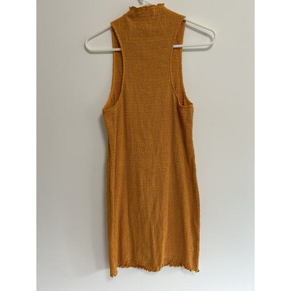 Revolve x Lovers & Friends Smocked Bodycon Mini Dress High Neck Yellow Size Lg - Picture 3 of 6